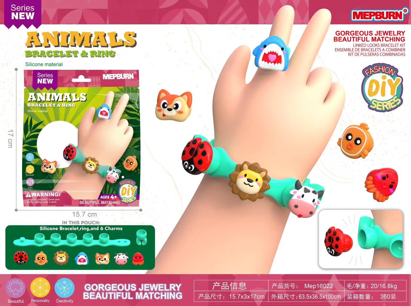 Animal DIY bracelet and ring kit with colorful charms